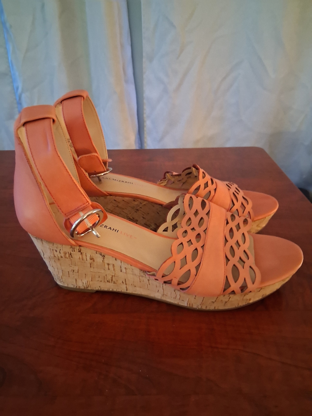 Isaac Mizrahi Coral Cutout Cork Wedge Sandals